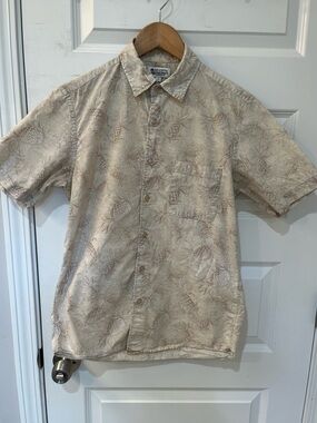 Uniqlo Iolani Hawaiian Classics Shirt Mens Small Beige Cotton Pineapple‎ Aloha